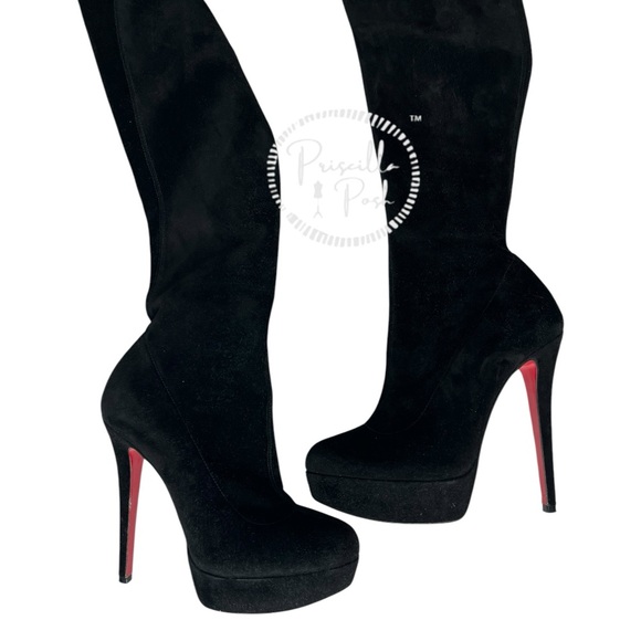 Christian Louboutin Black Suede Gazolina Suede Overtheknee Boots 36.5 Thigh High - Picture 14 of 15